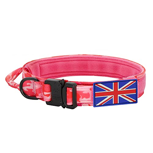 YoothBro Taktisches Hundehalsband mit britischer Flagge, K9-Militär-Nylon-Halsband mit robuster Metallschnalle für mittelgroße und große Hunde, Camouflage-Rosa, Größe L von YoothBro