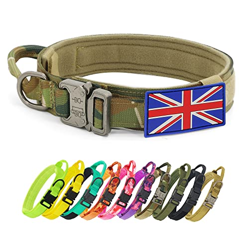 YoothBro Taktisches K9 Militär-Hundehalsband mit UK-Patch, verstellbares Nylon-Hundehalsband mit robuster Metallschnalle für mittelgroße und große Hunde, Camo, XL von YoothBro