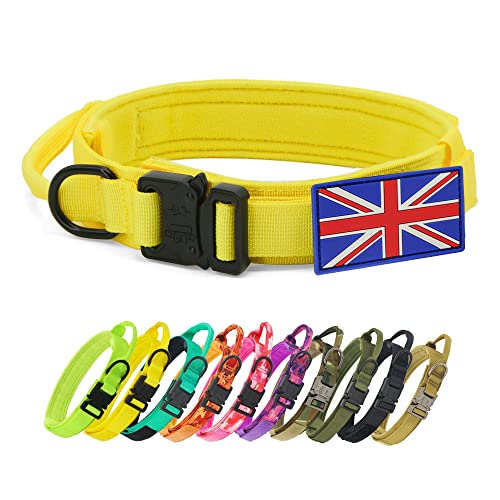 YouthBro Taktisches Hundehalsband mit UK-Flagge, K9-Militär-Nylon-Halsband mit robuster Metallschnalle für mittelgroße und große Hunde, Gelb, XL von YoothBro