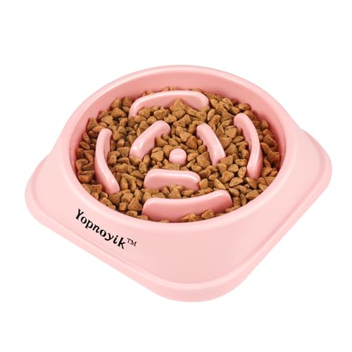 Slow Feeder Hundenäpfe, Anti-Rutsch-Labyrinth-Puzzle-Hunde-Futternäpfe, Anti-Würgen und Interaktive Hundefutterschalen, Blähungsstop-Hundenäpfe für kleine und mittelgroße Hunde und Katzen (Rosa) von Yopnoyik