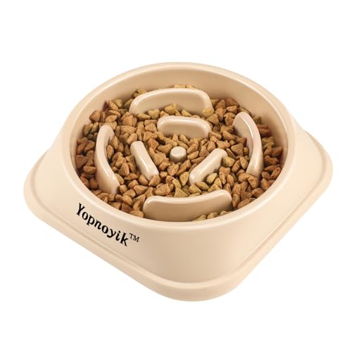 Slow Feeder Hundenäpfe, Anti-Rutsch-Labyrinth-Puzzle-Hunde-Futternäpfe, Anti-Würgen und Interaktive Hundefutterschalen, Blähungsstop-Hundenäpfe für kleine und mittelgroße Hunde und Katzen (Beige) von Yopnoyik