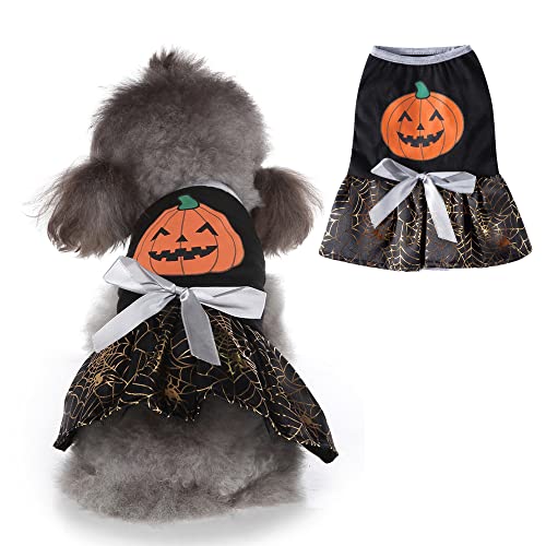 Yoption Halloween Hund Katze Kostüme Kürbis Spinnennetz Kleid, Haustier Party Outfits Cosplay Hoodie Lustige Welpe Katzen Rock (S) von Yoption