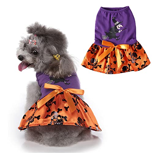 Yoption Halloween-Kostüme für Hunde Hundeanzug und Katzen Halloween Katzenkostüm, Hexen-Skelettkleid, Haustier-Party-Outfits, Cosplay-Kapuzenpullover, lustiger Welpen-Katzenrock (M) von Yoption