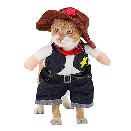 Yoption Hund Katze Cowboy Kostüme mit Hut, Haustier Halloween Weihnachten Cosplay Kleid Hoodie Lustige Outfits Kleidung für Welpen Hunde (L) von Yoption