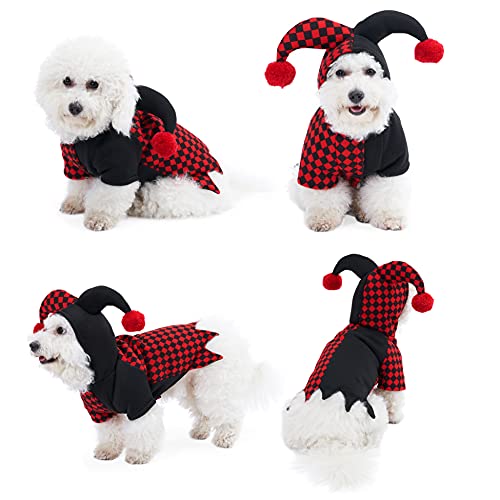 Yoption Joker-Kostüme für Hunde und Katzen, für Halloween, Weihnachten, Cosplay, mit Kapuze, lustige Outfits für Welpen, Größe XL von Yoption