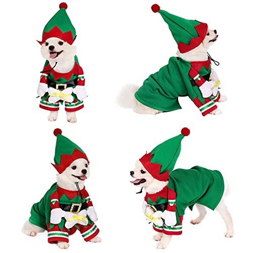 Yoption Weihnachten Elf Hund Katze Kostüm Hundekostüm Hundeanzug Katzen Anzug mit Hut, Lustiges Haustier Weihnachten Winter Fleece Mantel Kleidung Outfit Bekleidung (M) von Yoption