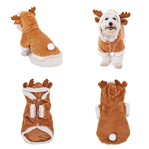 Yoption Weihnachten Haustier Rentier Cosplay Hund Katze Kostüm, Lustig Elch Hirsch Haustier Weihnachten Winter Warm Mantel Kleidung Hoodie Outfit Bekleidung (M) von Yoption