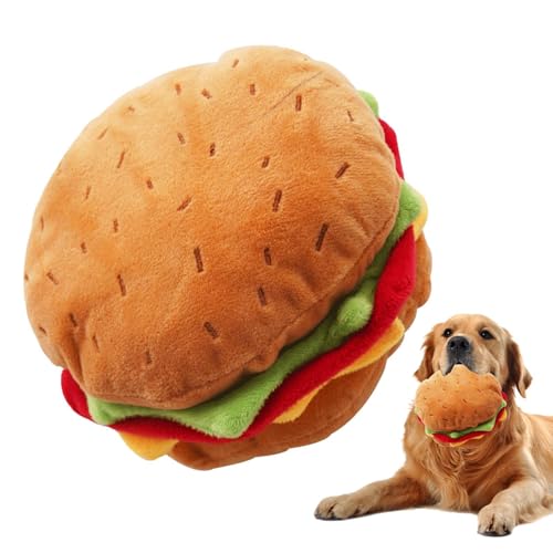 Yorajuy Hamburger Schinken Quietschendes Hundespielzeug, Quietschendes Interaktives Haustier-Plüschtier, Lebensmittelthema Plüsch-Sound, Elektronisches Hundespielzeug, Quietschspielzeug Klein für von Yorajuy