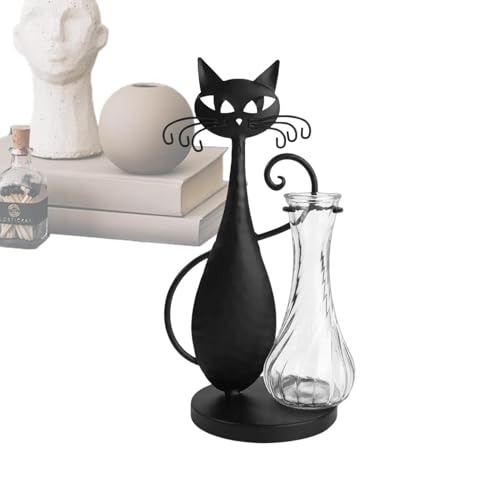 Yorajuy Metall-Katzen-Desktop-Glas-Pflanzgefäß-Vasenhalter, Katzenpflanzen-Terrarium-Ständer, Glas-Pflanzgefäß-Hydrokultur-Vasenständer, Raumdekoration Und Pflanzgefäß-Ideen Für Den Außenbereich von Yorajuy