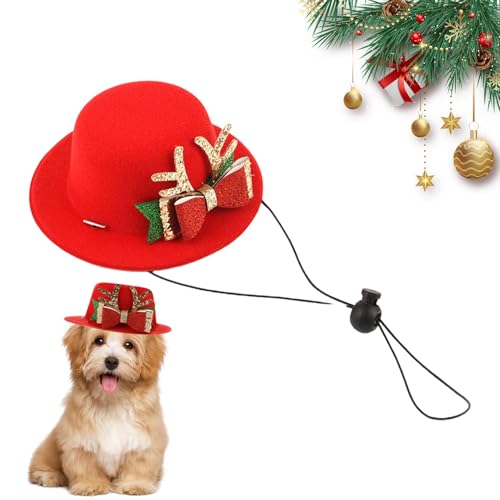 Yorajuy Weihnachtsmütze mit Fliege – Weihnachtshirsch-Muster, Haustiermütze, Fliege, Hundehut, verstellbare Weihnachtsdekoration, niedliches Haustierkostüm für Katze und Hund von Yorajuy