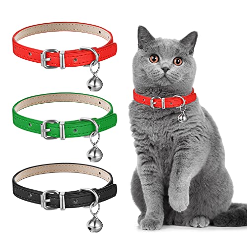 Yorgewd Katzenhalsbänder aus Leder mit polierter Glocke verstellbar, für Katzen, kleine und mittelgroße Hunde, 3 Stück von Yorgewd