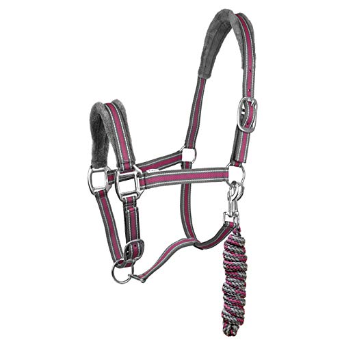 York Halfterset Halfter mit Strick Calipso Halfter & Strick gepolstert (Cob, grau/rosa) von York Fitness