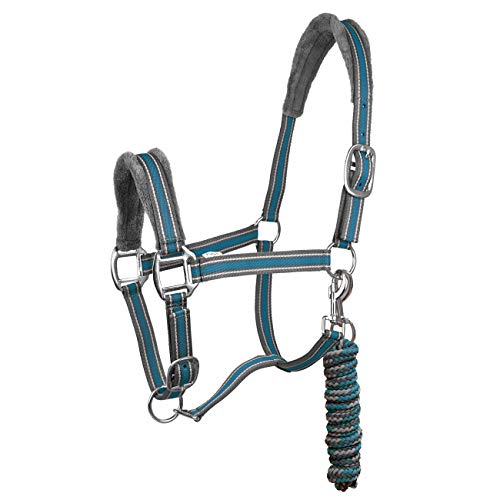 York Halfterset Halfter mit Strick Calipso Halfter & Strick gepolstert (Pony, grau/blau) von York Fitness