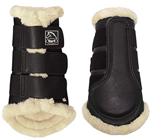 York Dressur Gamaschen 2er Set Comfort mit Lederimitat Teddyfell Beinschutz (Cob) von York