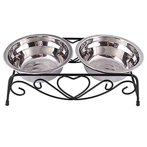 Hundenapf Futternapf für Katzen und Hunde Edelstahl Dog Bowl Hundenapf Napfständer Hundebar mit 2 Näpfen Ständer für Hund Katze, mit Anti-Rutsch-Gumminoppen, 13,5 cm, Silber von Yosoo