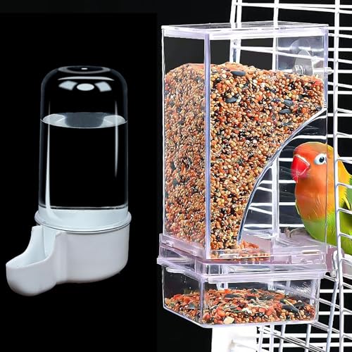 Automatischer Vogelfutterspender,YouXiaor 2PCS Automatischer Futterspender Vögel und Wasserspender Transparentes Acryl Vogelfutterhaus Vogelkäfig für Vögel Papageien Wellensittiche Kanarienvögel von YouXiaor