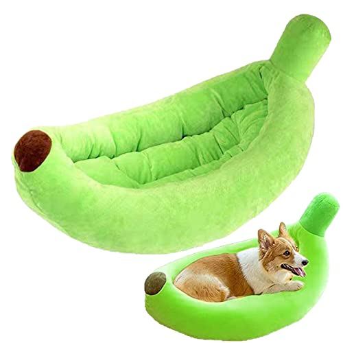 Schlafbett für Haustiere, Bett aus Plüsch in Bananenform und weiches Katzenbett, grün und gelb, bequemes Nest für Katzen und kleine Hundebetten für den Innenbereich, Katzenbett und C von Youding