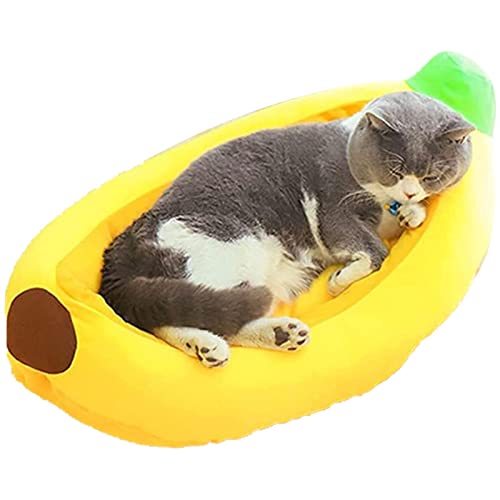 Schlafbett für Haustiere, Bett aus Plüsch in Bananenform und weiches Katzenbett, grün und gelb, bequemes Nest für Katzen und kleine Hundebetten für den Innenbereich, Katzenbett und C von Youding