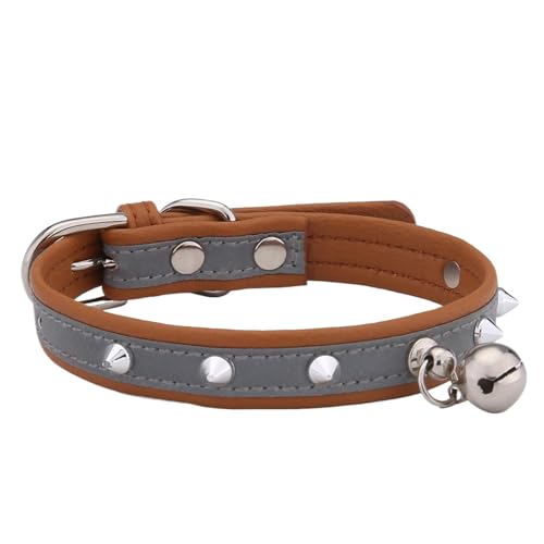 Youding Hundehalsband, verstellbar, wasserdicht, reflektierendes Halsband aus PU-Leder mit Schnalle für Welpen, mit Nieten, Outdoor-Hundehalsband, robust, mit Glocke, für Kleinkinder von Youding