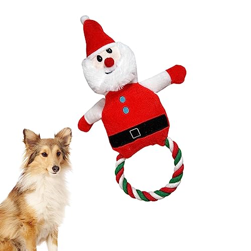 Youding Kauspielzeug für Hunde Weihnachten | Hundespielzeug aus Plüsch mit Quietscher | Langlebiges Kauspielzeug für Hunde mit Seil zur Reinigung der Zähne, Weihnachtsmann, Schneemann von Youding