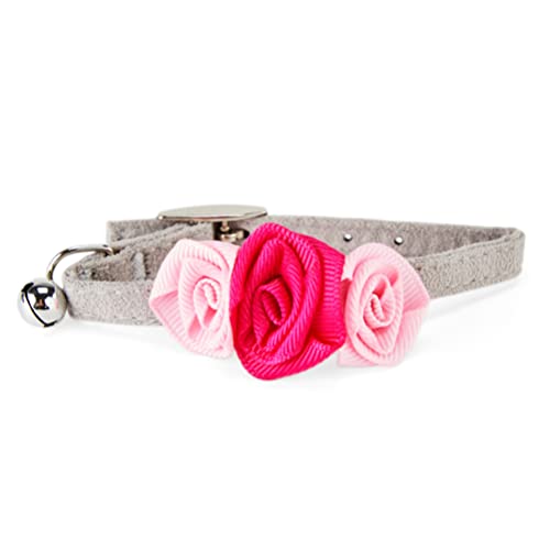 Youly Fancy Gray Katzenhalsband mit rosa Schleife, Größe XS von Youly