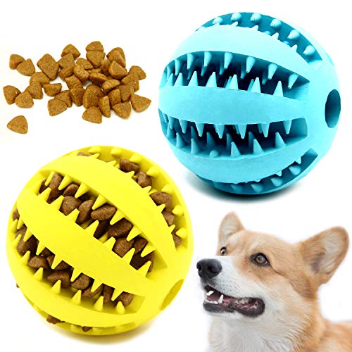 Youngever Hundeball-Spielzeug für Haustierzahnreinigung, Kauen, Apportieren, Leckerli-Ball, Futterspender (groß, 7,9 cm), 2 Stück von Youngever