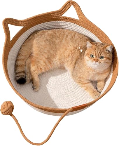 Youning Katzenkorb Katzenbett Baumwollseil Gewebter Katzen Korb Niedliches Katzenkörbchen Hundebett Katzenkorb zum Schlafen mit Griff Kratzfest Cat Bed Atmungsaktiv Katzenbetten (L) von Youning