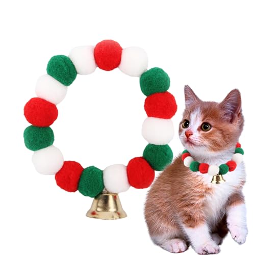 Youpo Pom Pom Haustierhalsband - Haustier-Weihnachtshalsband, Katzenglocken-Halskette | Haustier-Weihnachtshalsband für Katzen und Hunde, schöne Katzenhalsbanddekoration mit süßer Halskette von Youpo