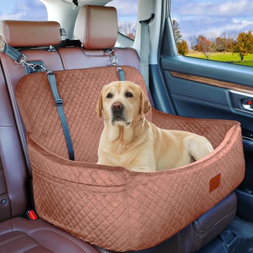 Youvee Hunde-Autositz für große/mittelgroße Hunde, Innenhöhe: 10,2 cm, Haustier-Autobett für Hunde unter 25 kg oder 2 kleine Hunde, vollständig abnehmbarer und waschbarer Hundeerhöhung mit 2 von Youvee