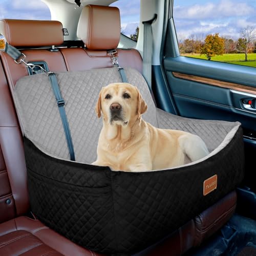Youvee Hunde-Autositz für große/mittelgroße Hunde, Innenhöhe: 10,2 cm, Haustier-Autobett für Hunde unter 25 kg oder 2 kleine Hunde, waschbarer Hunde-Sitzerhöhung mit 2 Sicherheitsleinen (außen von Youvee