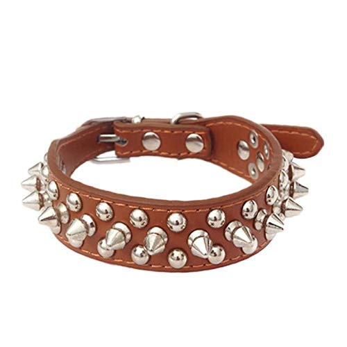 Yowablo Halsband Halsband verstellbar Leder Niet Spiked Studded Pet Puppy (30 * 2.5cm,1Braun) von Yowablo