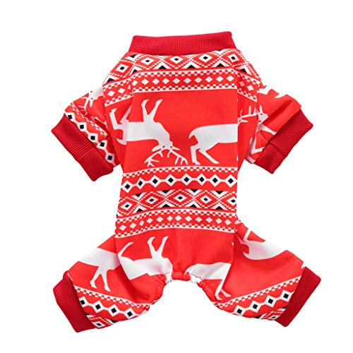 Yowablo Haustier Katze Hund Elch Print Weste Pullover Winter warme Kleidung Kleid Weihnachten (L,3- Rot) von Yowablo