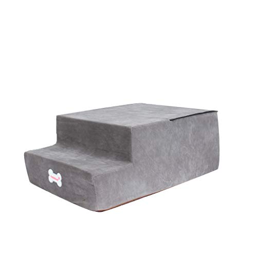 Yowablo High-Density-Schwamm-Haustiertreppe rutschfeste Unterseite Haustierbett Katze Hunderampe 2 Stufen (Falte Größe:20 * 52 * 38cm,5- Grau) von Yowablo