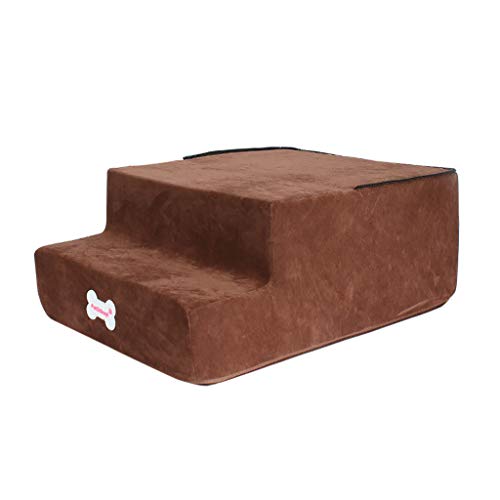 Yowablo High-Density-Schwamm-Haustiertreppe rutschfeste Unterseite Haustierbett Katze Hunderampe 2 Stufen (Falte Größe:20 * 52 * 38cm,5- Kaffee) von Yowablo