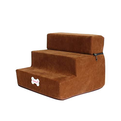 Yowablo High-Density-Schwamm-Haustiertreppe rutschfeste Unterseite Haustierbett Katze Hunderampe 3 Schritte (Falte Größe:30 * 40 * 38cm,2- Gelb) von Yowablo