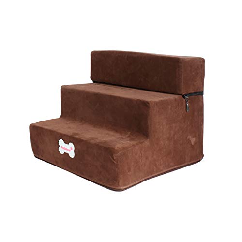 Yowablo High-Density-Schwamm-Haustiertreppe rutschfeste Unterseite Haustierbett Katze Hunderampe 3 Schritte (Falte Größe:30 * 40 * 38cm,2- Kaffee) von Yowablo