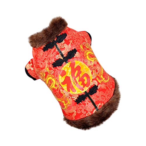 Yowablo Hundekleidung Mode neuen chinesischen Stil Anzug Herbst und Winter Komfort Katze (XL,1- Rot) von Yowablo