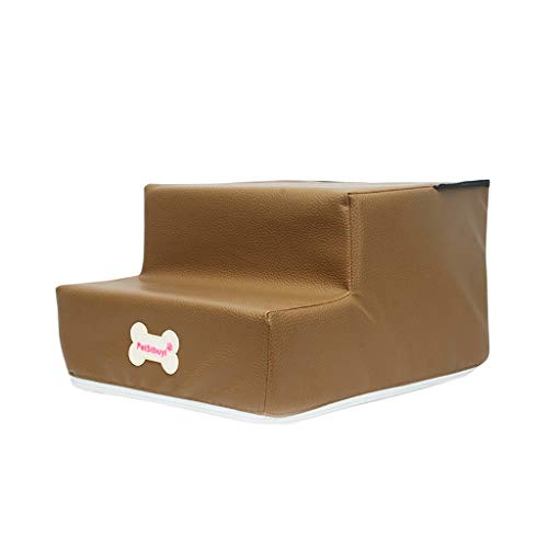 Yowablo Hundetreppe Katzentreppe Haustiertreppe mit 2 Stufen Wasserdichtes Leder Pet Stairs rutschfeste Bottom Pet (Falte Größe:30 * 35 * 20cm,2- Khaki) von Yowablo