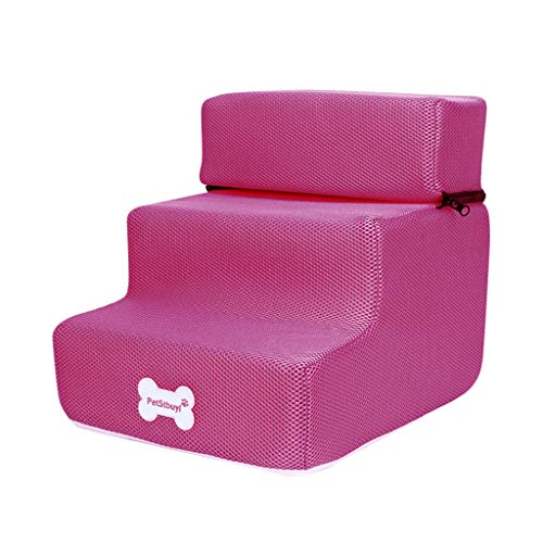 Yowablo Hundetreppe Neue atmungsaktive Mesh Faltbare Haustiertreppen abnehmbare Haustierbett Katze Hund Rampe 3 Schritte (Falte Größe:30 * 35 * 30cm,2- Pink) von Yowablo