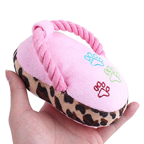 Yowablo Pet Kauspielzeug Quietschen Plüsch süßes Spielzeug Leopard Pantoffeln (17cm,Rosa) von Yowablo