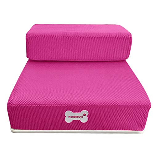 Yowablo Step Hundetreppe 2 Atmungsaktives Netz Faltbare Haustiertreppe Abnehmbare Haustierbett Treppe Hunderampe (Falte Größe:35 * 30 * 20cm,1- Pink) von Yowablo