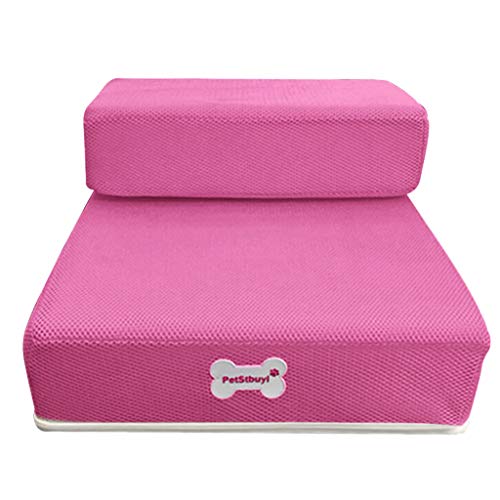 Yowablo Step Hundetreppe 2 Atmungsaktives Netz Faltbare Haustiertreppe Abnehmbare Haustierbett Treppe Hunderampe (Falte Größe:35 * 30 * 20cm,1- Rosa) von Yowablo