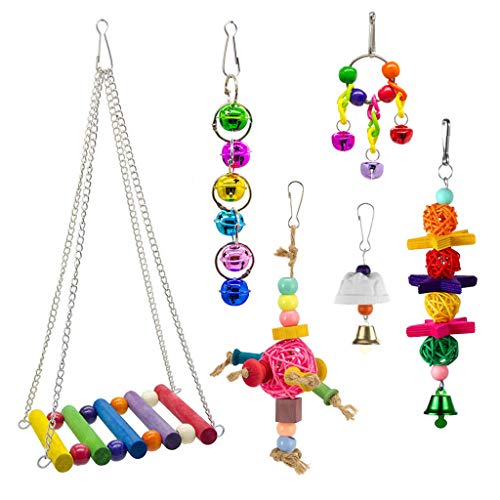 Yowablo Vogel Spielzeug Bell Swing Vogelkäfig Anhänger Bunte Brücke Haustier 6PC Kombinationsanzug (6Teile/Satz,Mehrfarbig) von Yowablo