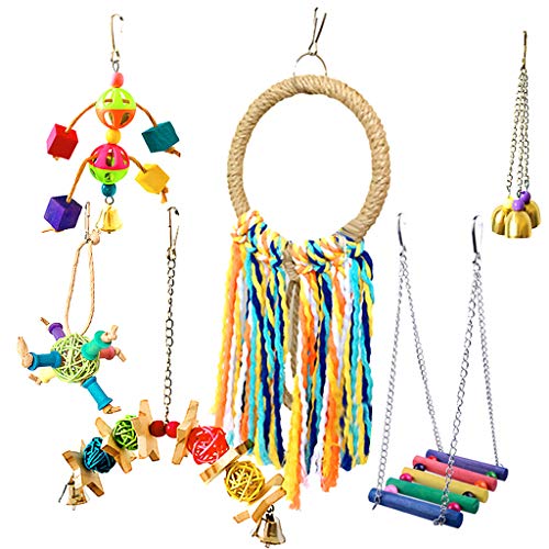 Yowablo Vogel Spielzeug Bell Swing Vogelkäfig Anhänger Rainbow Bridge Pet 6PC Kombination Set (6Teile/Satz,Mehrfarbig) von Yowablo