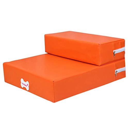 Yowablo Wasserdichtes Leder Faltbare Haustiertreppe Abnehmbares Haustierbett Katzenhunderampe 2 Stufen (Falte Größe:47 * 30 * 20cm,Orange) von Yowablo