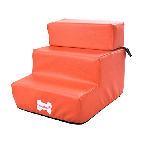 Yowablo Wasserdichtes Leder Faltbare Haustiertreppen abnehmbare Haustierbett Katze Hund Rampe 3 Schritte (Falte Größe:29 * 35.5 * 29.5cm,1- Orange) von Yowablo