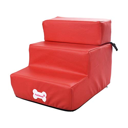 Yowablo Wasserdichtes Leder Faltbare Haustiertreppen abnehmbare Haustierbett Katze Hund Rampe 3 Schritte (Falte Größe:29 * 35.5 * 29.5cm,1- Rot) von Yowablo