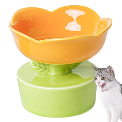 Katzenfutterschale 14 Unzen Keramik erhöhte Katzenschale 5.9 '' Dia..Nette blumförmige Katzenfutterschüssel mit Basis -Non -Slip -Katzenschalen schützen die Wirbelsäule des Haustiers, stressfrei (Ora von Yoyakie