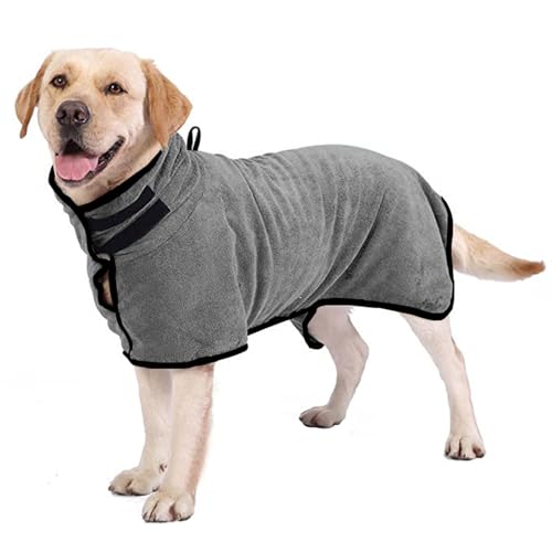 Mikrofaser-Hunde-Bademantel, Trockenanzug, super saugfähig, dickes Handtuch, luxuriöses Geschenk für Hunde, verstellbares Halsband und Taille, schwarz, mit Aufhängeschlaufe (XS-Rückenlänge: 33 cm, von Yoyoxinfish