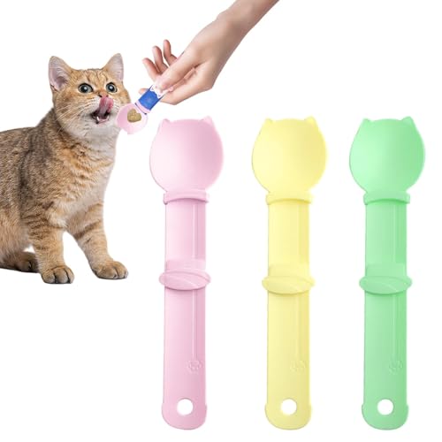 3 Stück Happy Spoon Für Katzen Cat Treats Katzensnack Katzenfutter Löffel Katzen Katzenstreifen Quetschlöffel,Cat Strip Feeder, Glückliche Löffel Mit Rührstab Und Hängende Design von Yplkm